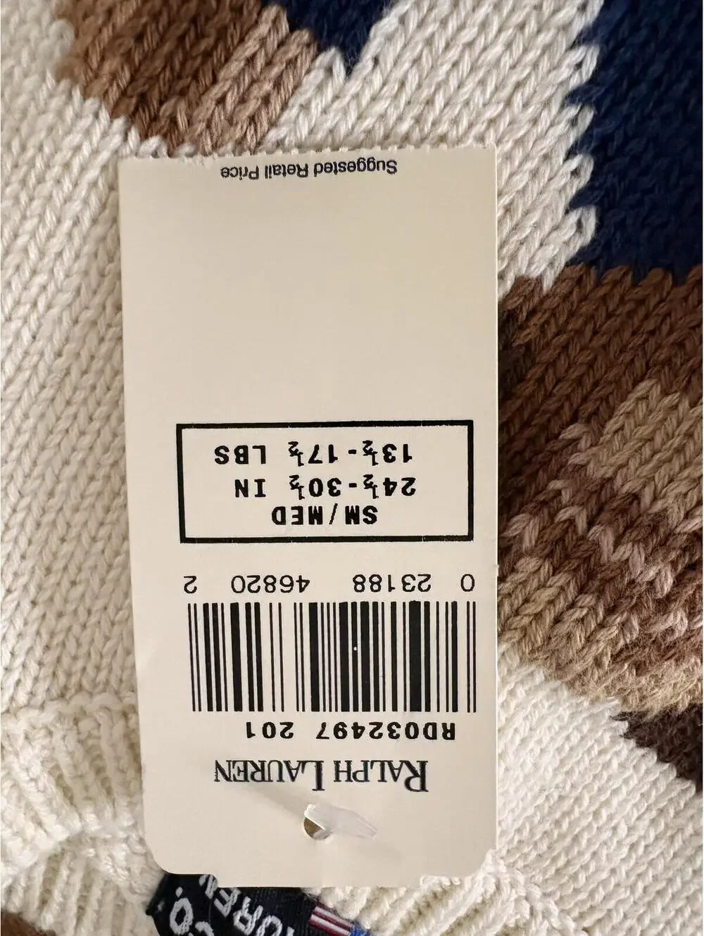 NWT Vintage Ralph Lauren Cream Baby Sweater with Bear Motif Size 6M-12M